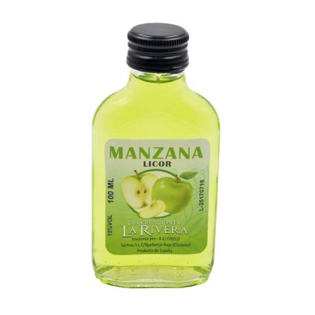 Botella de Licor de Manzana Verde, 100 ml, modelo Petaca en cristal