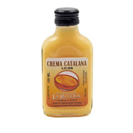 Botella de Licor de Crema Catalana, 100 ml, modelo Petaca en cristal