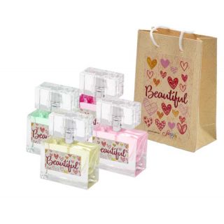 Pack con perfume de rosas, en bote de cristal, y bolsa decorada