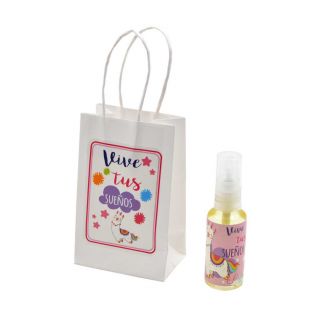 Pack con perfume de jazmín, en bote de plástico 30 ml y bolsa decorada