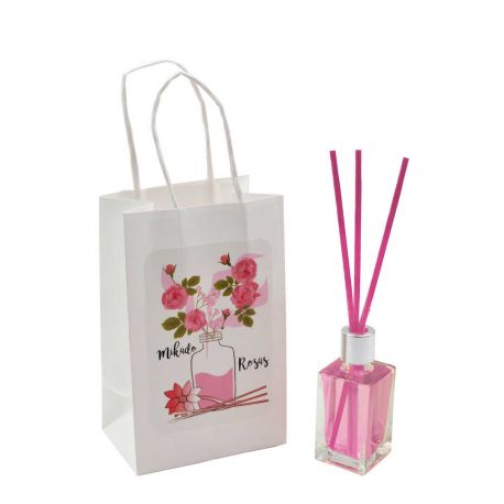 Pack de ambientador “Mikado” de rosas con bolsa, en cristal de 15 ml