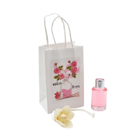Pack de ambientador “Mikado” de rosas con bolsa, en cristal de 10 ml