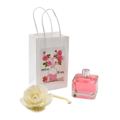 Pack de ambientador “Mikado” de rosas con bolsa, en cristal de 50 ml
