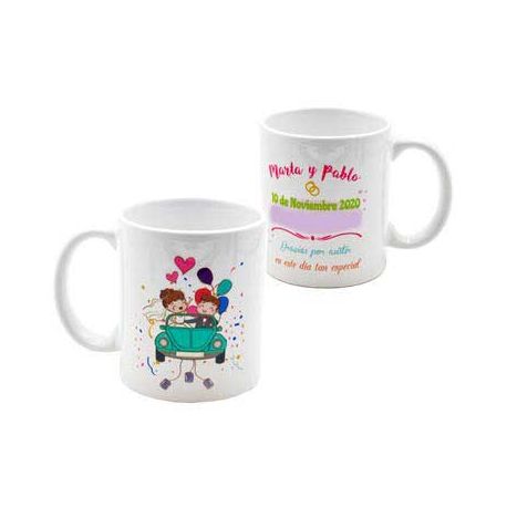 Taza con dibujo de novios, “personalizable” con texto