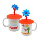 Taza con tapa roja y dibujo de llama (no personalizable)