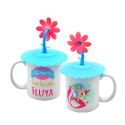 Taza con tapa azul y dibujo de sirena (no personalizable)