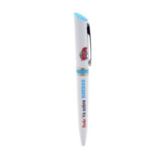 Original bolígrafo para chicos -Todo va sobre ruedas-, blanco y azul