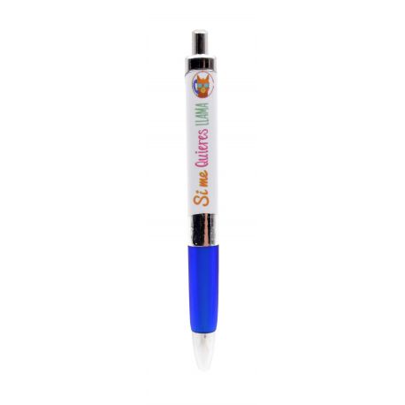 Bolígrafo en azul y blanco con frase -Si me quieres, llama