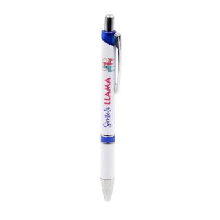 Bolígrafo en azul y blanco con frase -Siente la llama