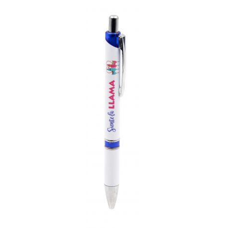 Bolígrafo en azul y blanco con frase -Siente la llama