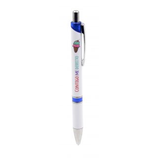 Bolígrafo en azul y blanco con frase -Contigo me derrito