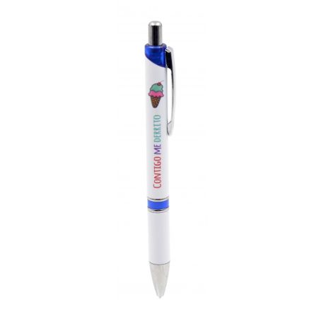 Bolígrafo en azul y blanco con frase -Contigo me derrito
