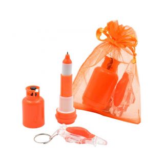 Boli naranja bombona butano, y llavero avión, bolsa de organza naranja