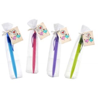 Bolígrafo en 4 colores surtidos con bolsa de organza y tarjeta