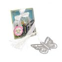 6 marcapáginas de mariposa con flecos blancos en caja con lazo