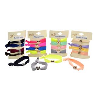 48 pulseras elásticas, en 4 modelos colores surtidos y con adornos. 