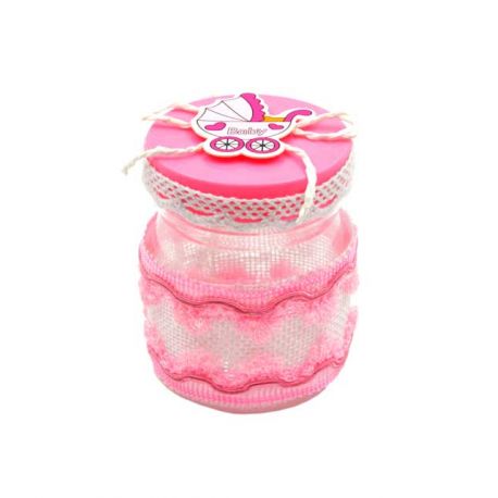 12 tarros de bebé niña en rosa, 7x6 cm, con decoración en encaje