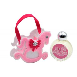 Perfume de jazmín con bolsa de fieltro y asa. Diseño de caballito rosa