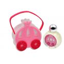 Perfume de jazmín con bolsa de fieltro y asa. Diseño de carroza rosa