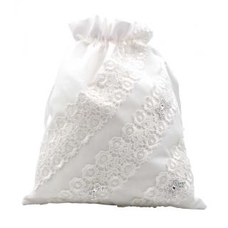 Lismonera de raso blanco con encaje para novias. Muy amplia y elegante