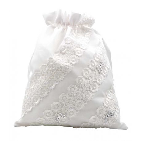 Lismonera de raso blanco con encaje para novias. Muy amplia y elegante