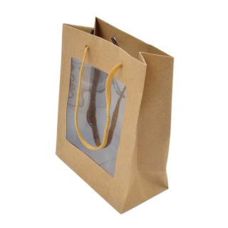 Pack de 12 bolsas de papel marrón con ventana con asas de cuerda.