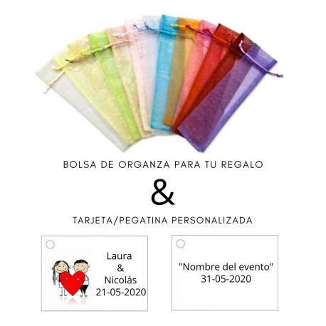 OFERTA CON TU REGALO. Bolsa de Organza, con tarjeta o pegatina personalizada