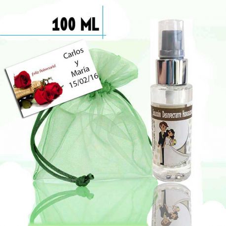 Gel hidroalcohólico 100ml con pegatina de boda, bolsa y tarjeta