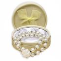 PULSERA PERLAS CON ROSA EN CAJA