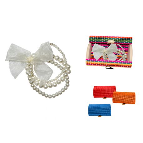 PULSERA TRIPLE CON LAZO TULL + CAJA MADERA (8516)