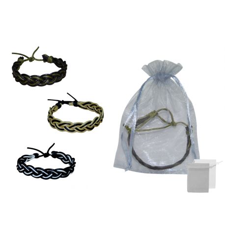 PULSERA PIEL DE HOMBRE ENTRELAZADA COLORES + BOLSA TULL LISA (8941)