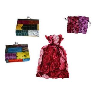 MONEDERO PIEL DE CLICK COLORINES + BOLSA TELA FLORES BORDADA (8540)