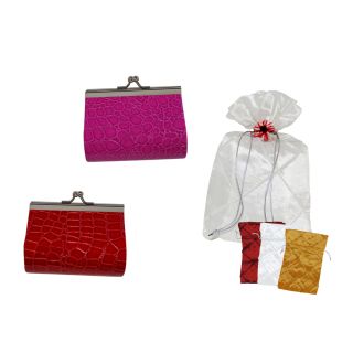 MONEDERO PIEL CLICK LISO MEDIANO + BOLSA TELA ROMBOS Y FLOR (8538+8504)