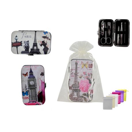 ESTUCHE DE MANICURA CIUDADES + BOLSA TULL LISA (8944)