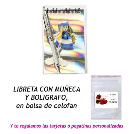 Libreta con bolígrafo y muñeca, regalo de Boda en Outlet