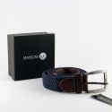 Cinturón para hombre en color azul con detalles en piel marrón