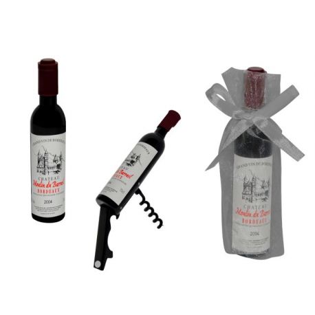 abrebotellas botella de vino + bolsa tull ama. (8942)