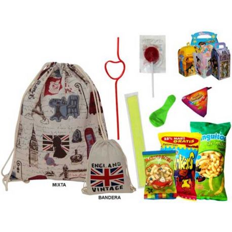 MOCHILA TELA CON CUERDAS PARIS/LONDRES CON GOLOSINAS