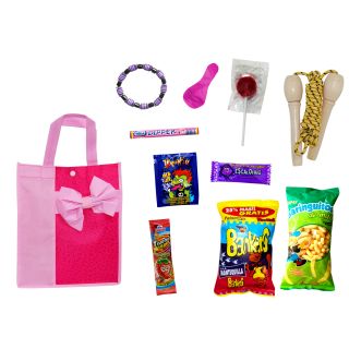 BOLSA ROSA LAZO CON GOLOSINAS + PULSERA + COMBA