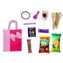 BOLSA ROSA LAZO CON GOLOSINAS + PULSERA + COMBA