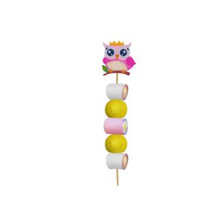 BROCHETA DE GOLOSINAS BUHO ROSA MADERA (Aprox. 50 Gr.)