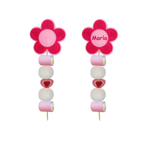 BROCHETA PORTAFOTOS DE GOLOSINAS FLOR ROSA FIELTRO (Aprox. 50 Gr.)