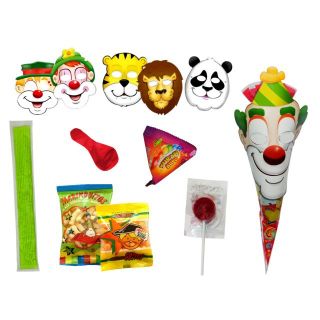 bolsa cono golosinas + polo + careta animada (b. 20 unds.)