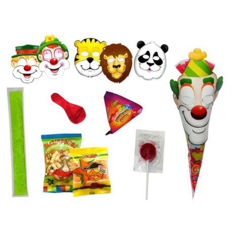 bolsa cono golosinas + polo + careta animada (b. 20 unds.)