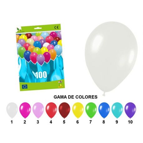 bolsa 100 globos colores lisos (29 x 36 cm.)