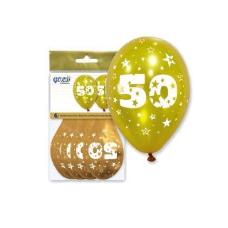 Bolsa 6 globos metalizados oro "50 aniversario""IT5" (28 x 32 cm.)
