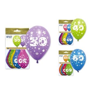 Bolsa 6 globos números colores surtidos "IT5" (29 x 36 cm.)