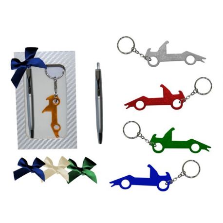 Estuche con llavero destapador formula y boli + lazo tela (8509)