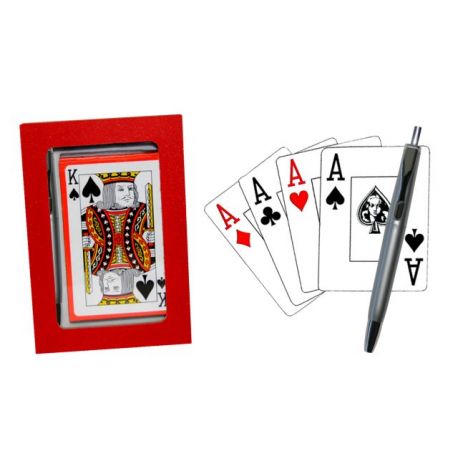Estuche de madera rojo baraja poker y boli