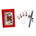 Estuche de madera rojo baraja poker y boli